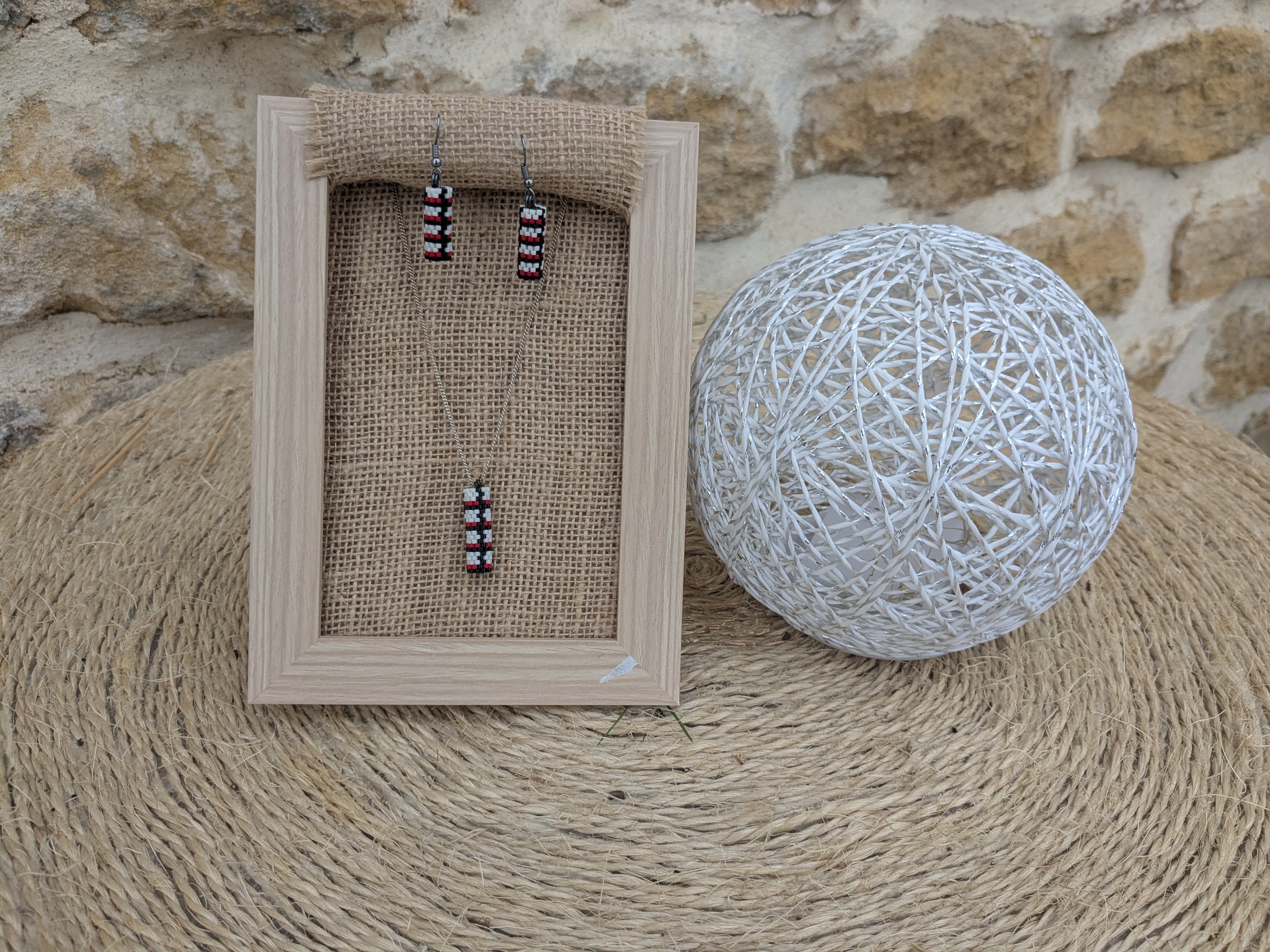 Parure cylindre en perles tissées tricolore