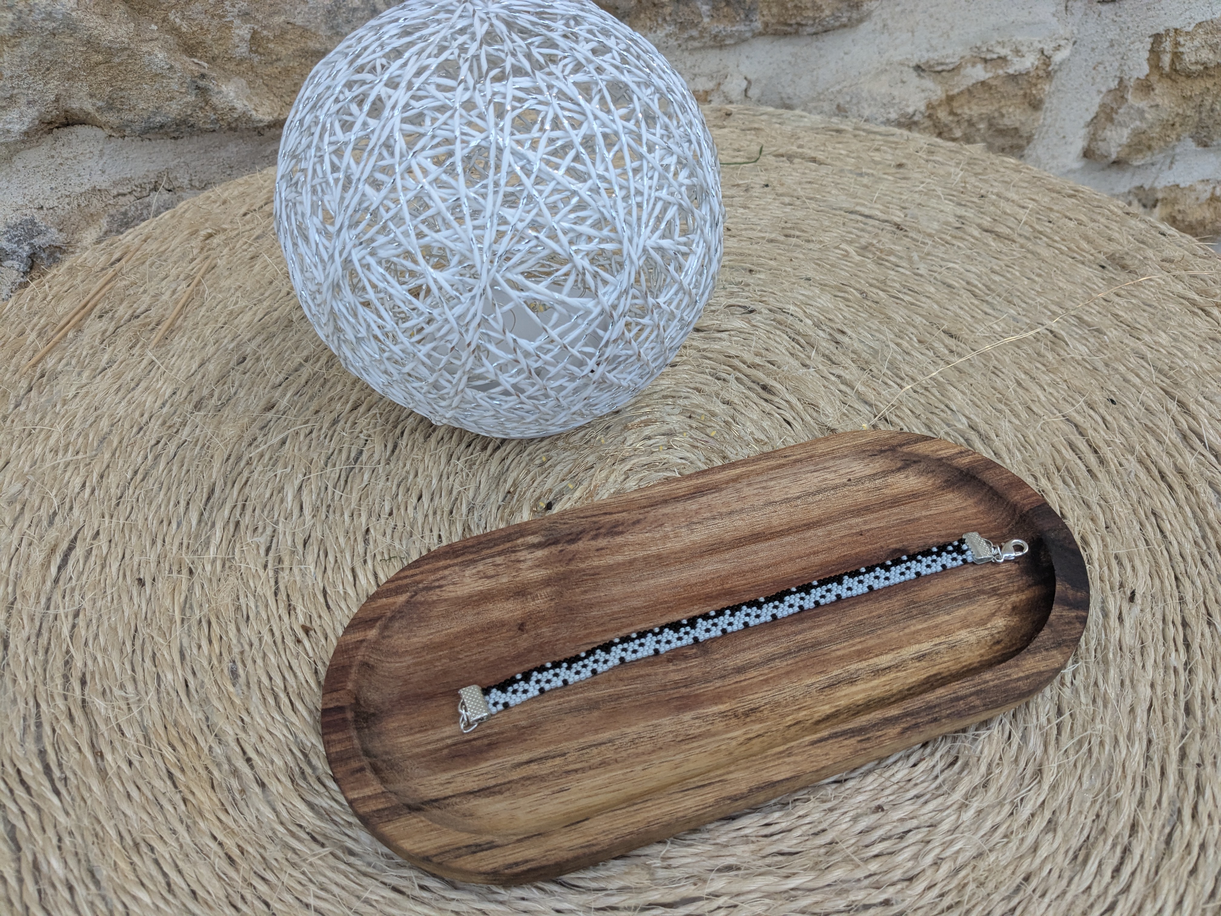 Bracelet tressé en perles Miyuki - Noir et Blanc